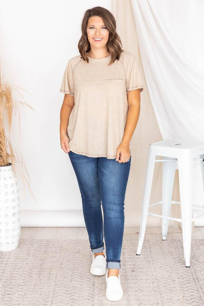 Lively Spirit Oatmeal Scoopneck Pocket Tee