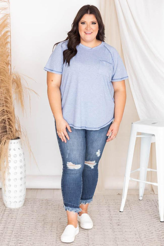 Lively Spirit Light Blue Scoopneck Pocket Tee