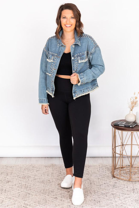 It's Too Late Embellished Denim Jacket