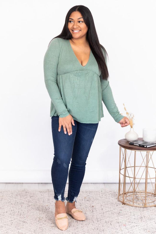 Continue On Sage Babydoll Blouse