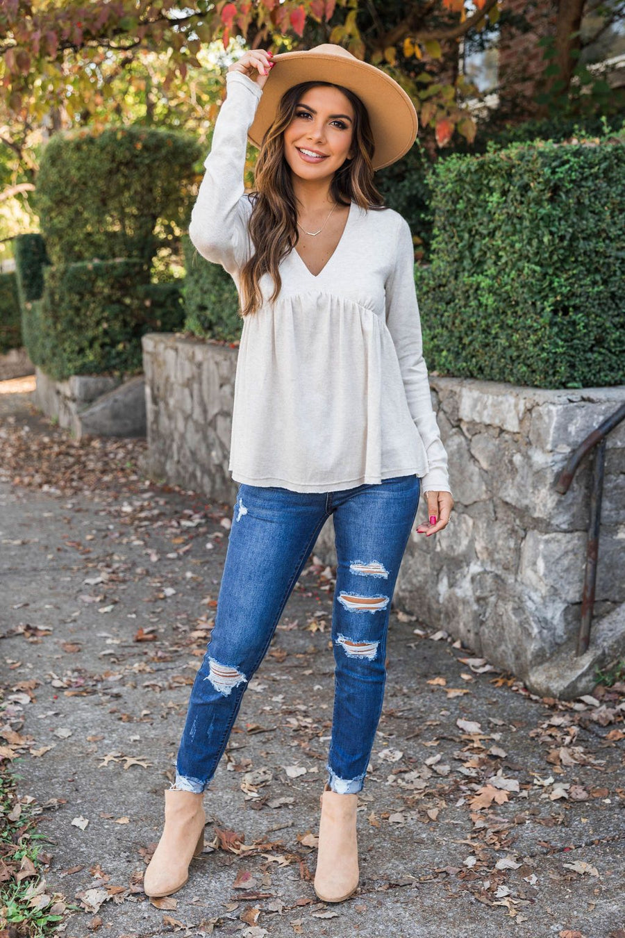 Continue On Oatmeal Babydoll Blouse
