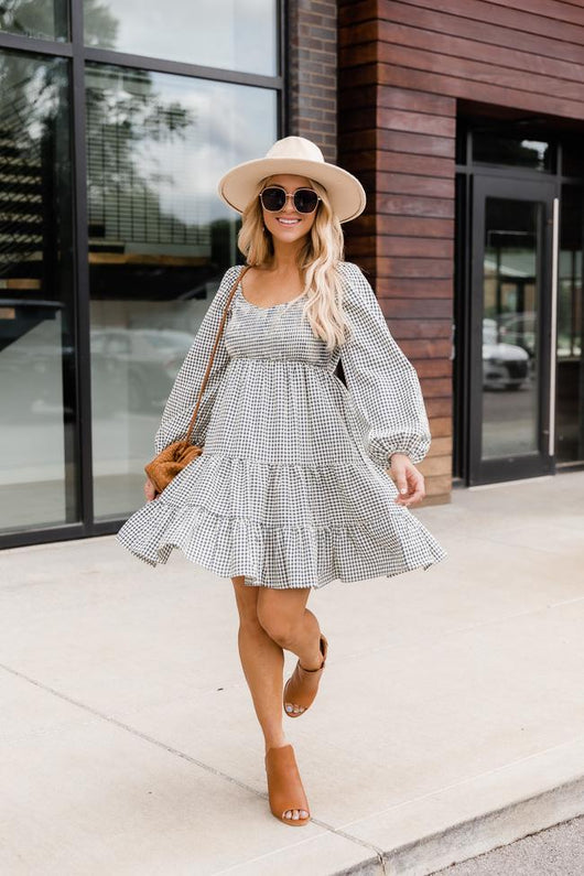 Apple Picking Navy Gingham Mini Dress