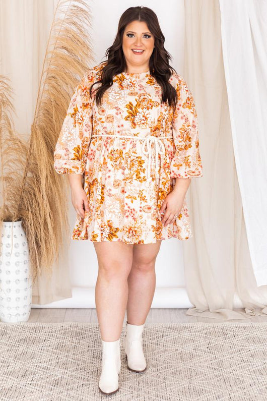 One Day Maybe Rust Floral Rope Belted Dress FINAL SALE