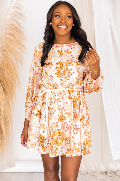 One Day Maybe Rust Floral Rope Belted Dress FINAL SALE