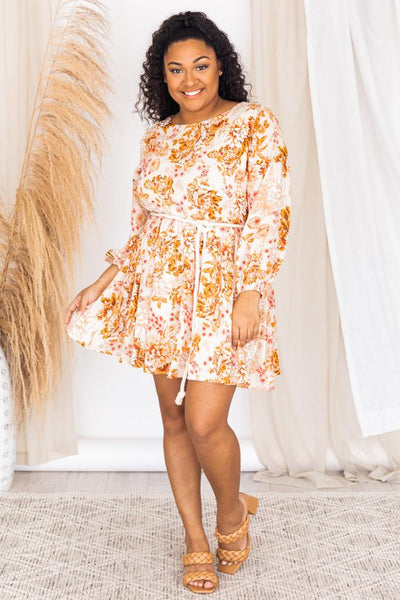 One Day Maybe Rust Floral Rope Belted Dress FINAL SALE