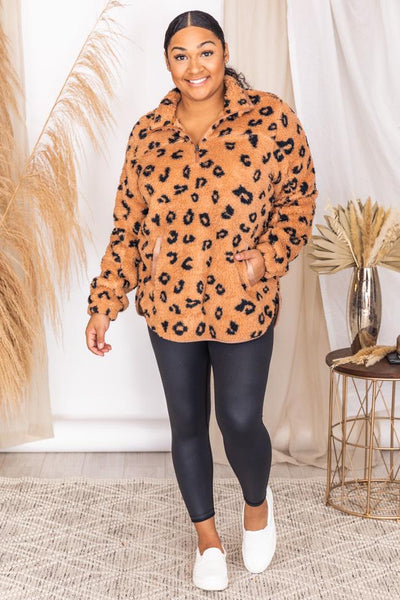 Bonfire Nights Brown Animal Print Sherpa Pullover FINAL SALE
