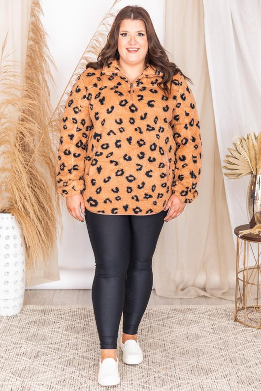 Bonfire Nights Brown Animal Print Sherpa Pullover FINAL SALE