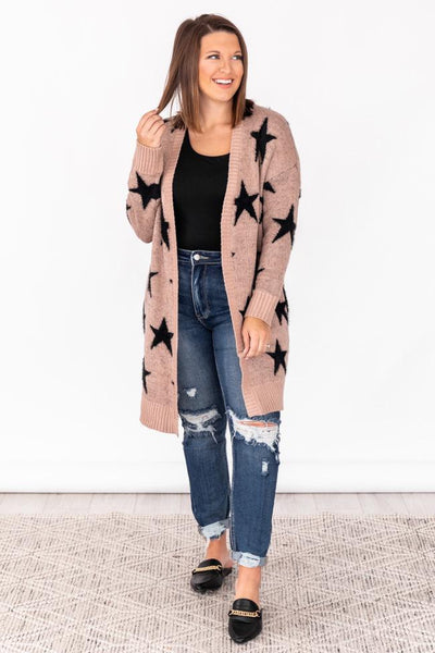 Midnight Sky Mauve Star Printed Cardigan