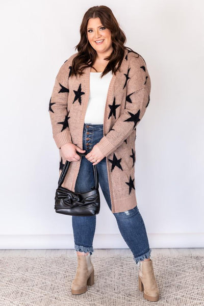 Midnight Sky Mauve Star Printed Cardigan