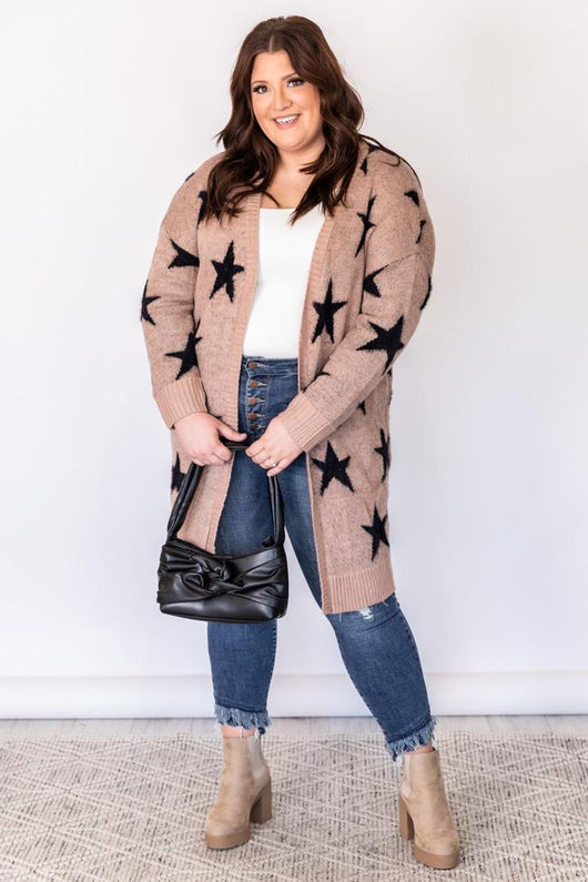 Midnight Sky Mauve Star Printed Cardigan