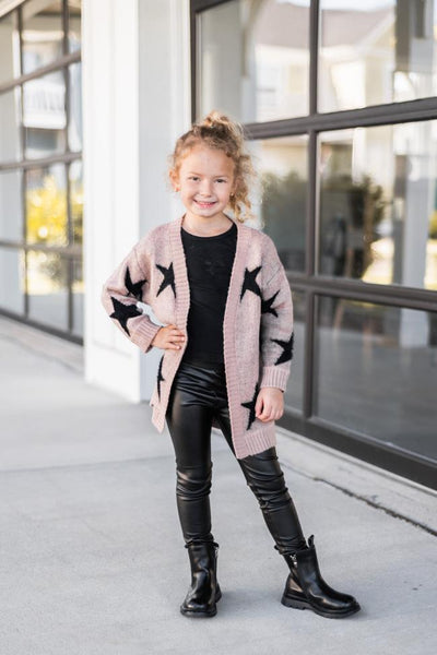 Midnight Sky Kid's Mauve Star Printed Cardigan