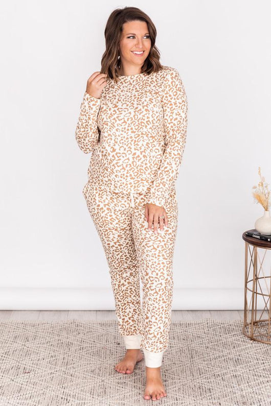 Dream Escape Tan Animal Print Lounge Top