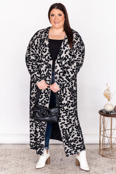 Till It's Over Grey Fuzzy Animal Print Duster Cardigan