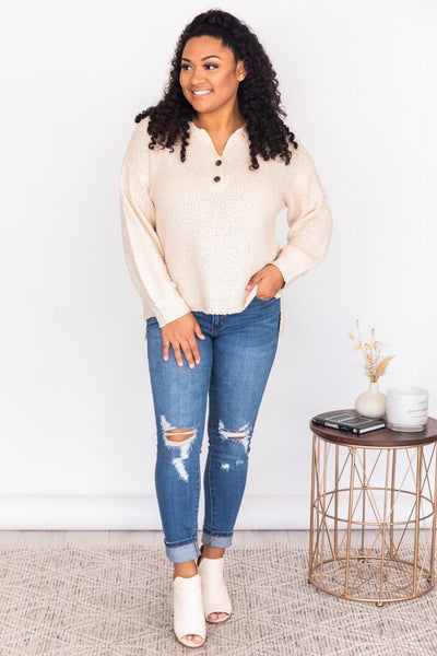 Gone For Tonight Cream Collared Henley Sweater