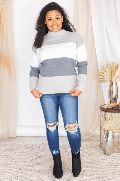 Daring Attitude Grey Striped Fitted Sweater