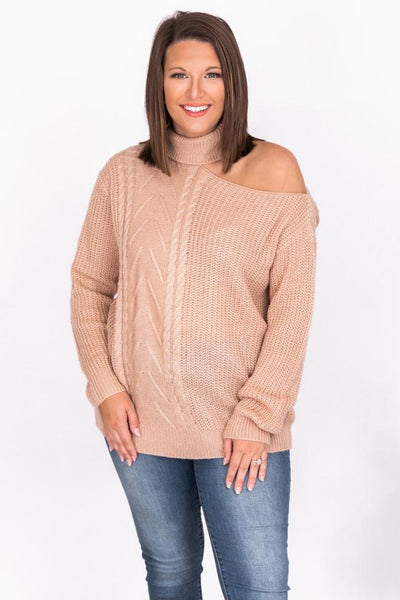 Infinite Time Beige Cutout Turtleneck Sweater