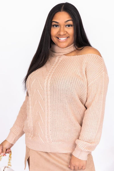 Infinite Time Beige Cutout Turtleneck Sweater