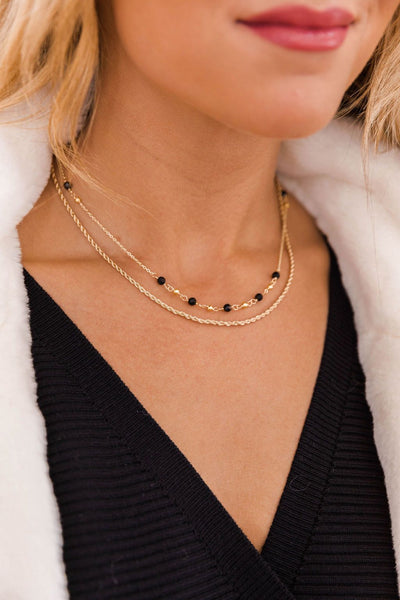 Missing Our Time Black Beaded Necklace