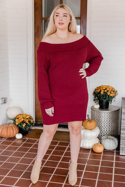Spotlight Attention Red Off The Shoulder Sweater Dress