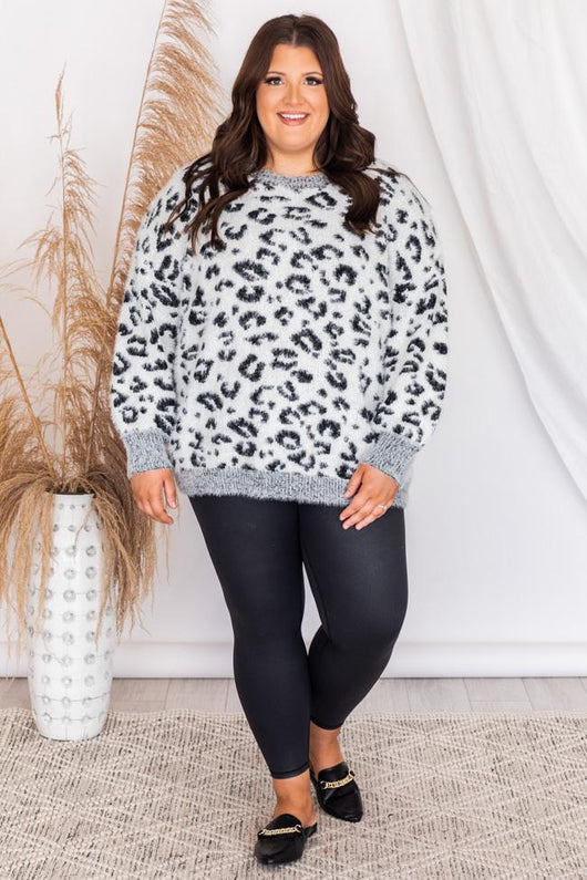 Final Reasons White Oversized Animal Print Sweater