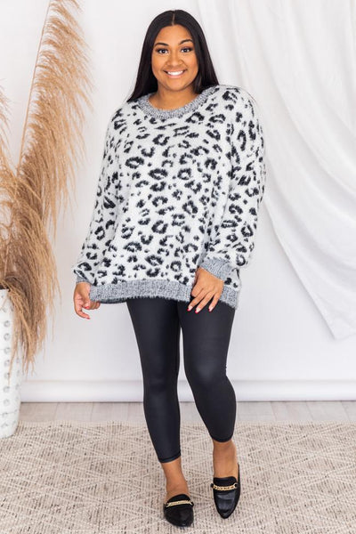 Final Reasons White Oversized Animal Print Sweater
