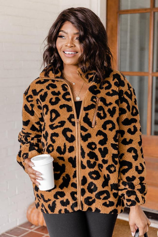 Enchant The Night Brown Animal Print Teddy Jacket FINAL SALE