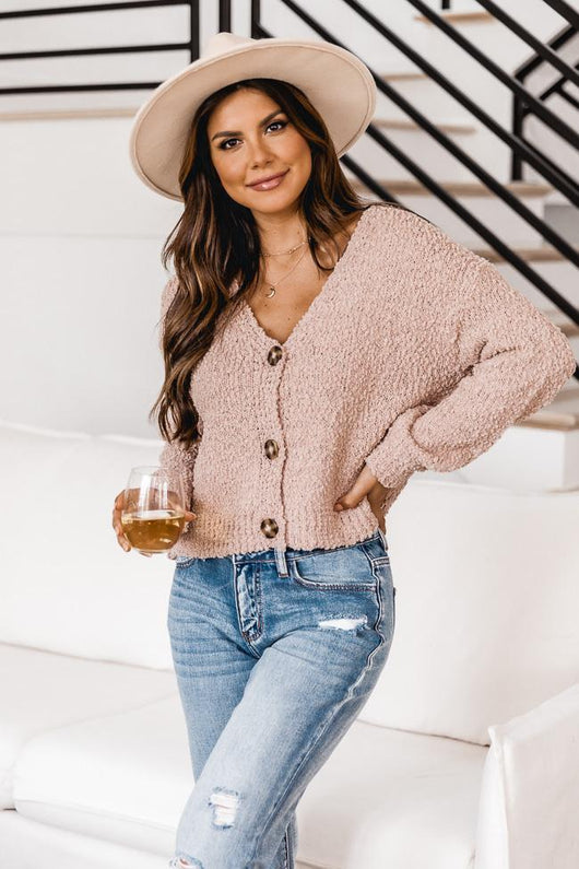 Under The Streetlights Taupe Button Up Textured Cardigan