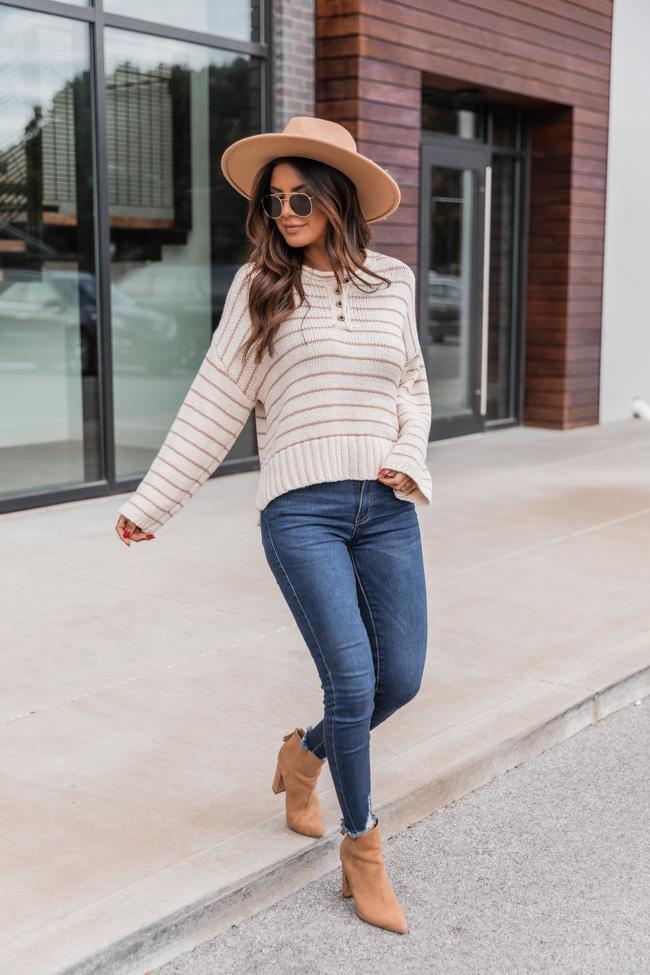 Reckless Heart Brown Stripe Sweater