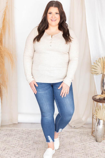 Unbelievable Story Henley Oatmeal Blouse