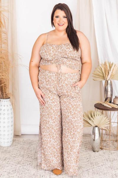One To Remember Mocha Floral Wide Leg Pants FINAL SALE