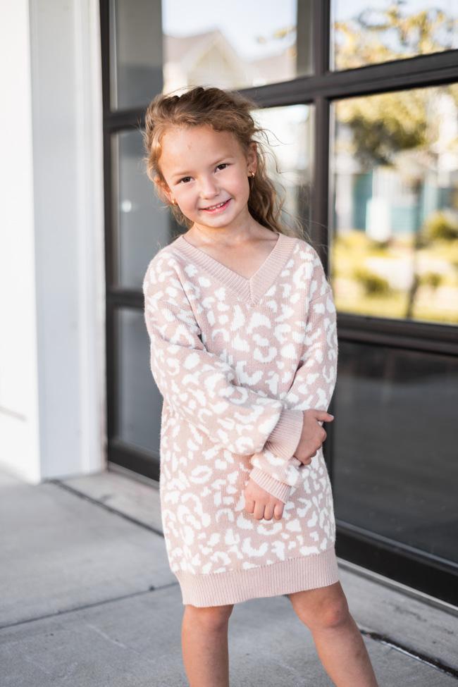 Fierce Style Kids Beige Animal Print Sweater Dress