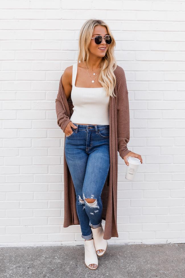 First Choice Brown Waffle Knit Duster Cardigan FINAL SALE