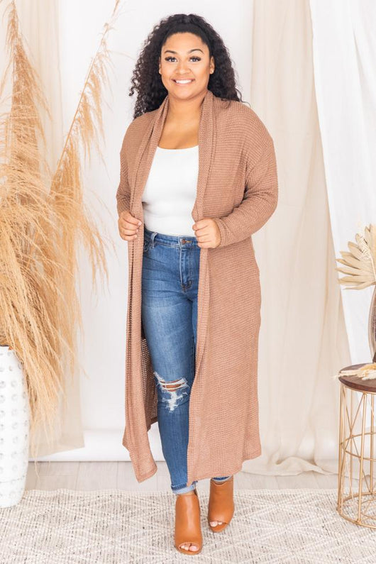 First Choice Brown Waffle Knit Duster Cardigan FINAL SALE