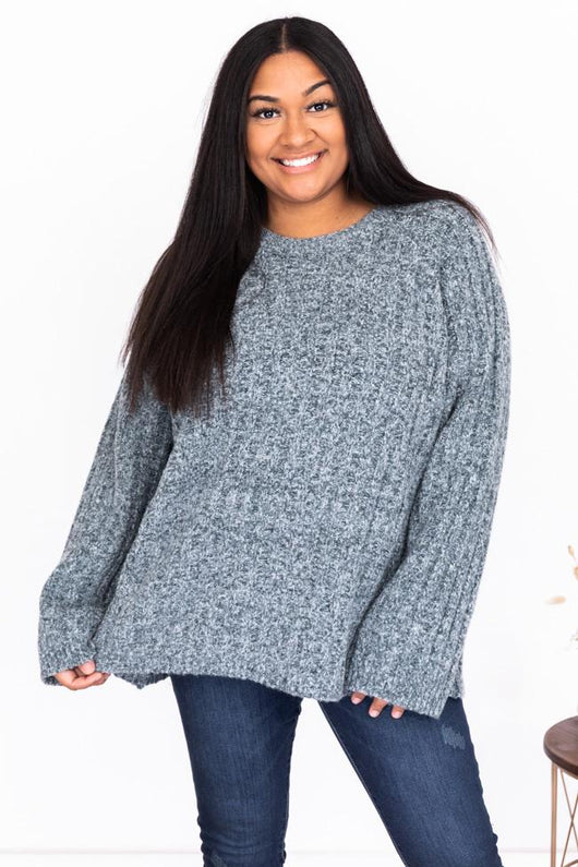 Next Step Blue Fuzzy Ribbed Sweater