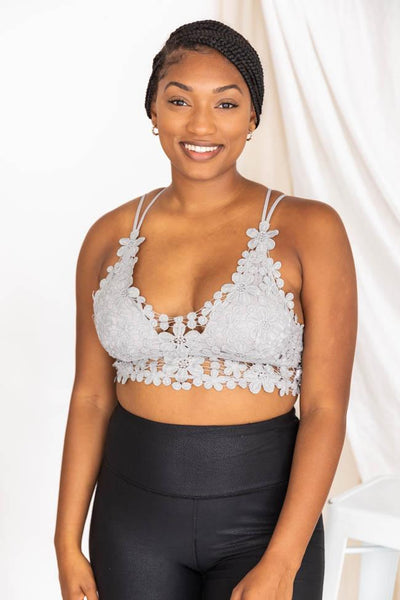 All The Romance Light Grey Floral Lace Bralette