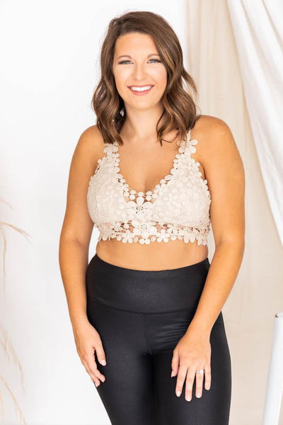 All The Romance Taupe Floral Lace Bralette