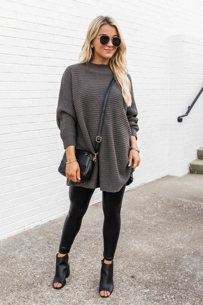 State The Facts Oversized Grey Cable Knit Sweater