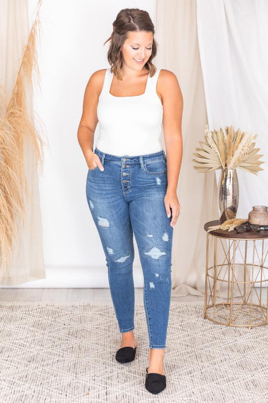 Janice Medium Wash Distressed Skinny Jeans