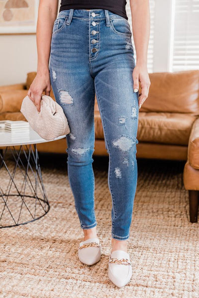 Janice Medium Wash Distressed Skinny Jeans