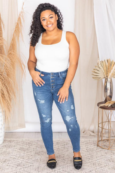 Janice Medium Wash Distressed Skinny Jeans