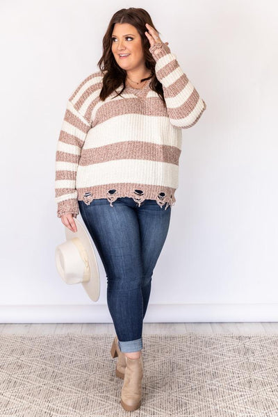The Day After Beige Striped Chenille Sweater