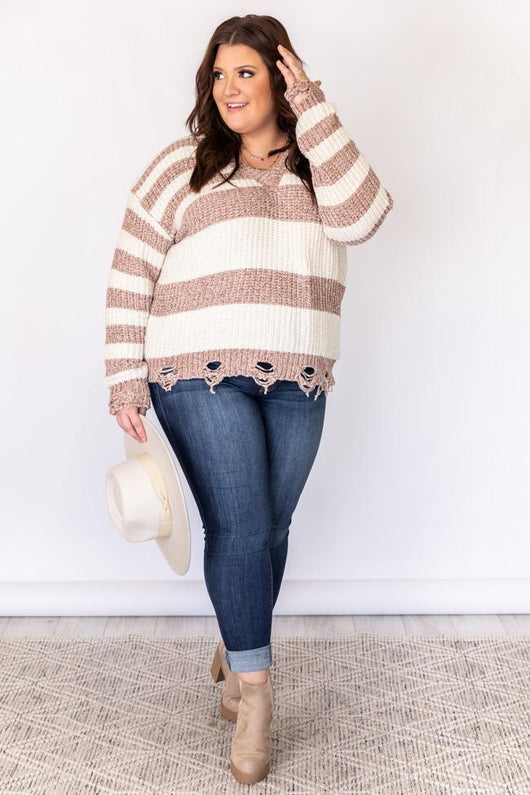 The Day After Beige Striped Chenille Sweater