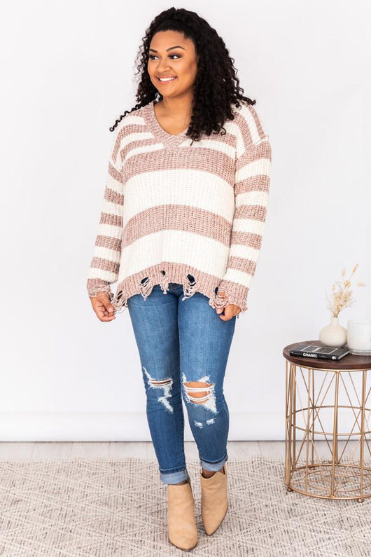 The Day After Beige Striped Chenille Sweater