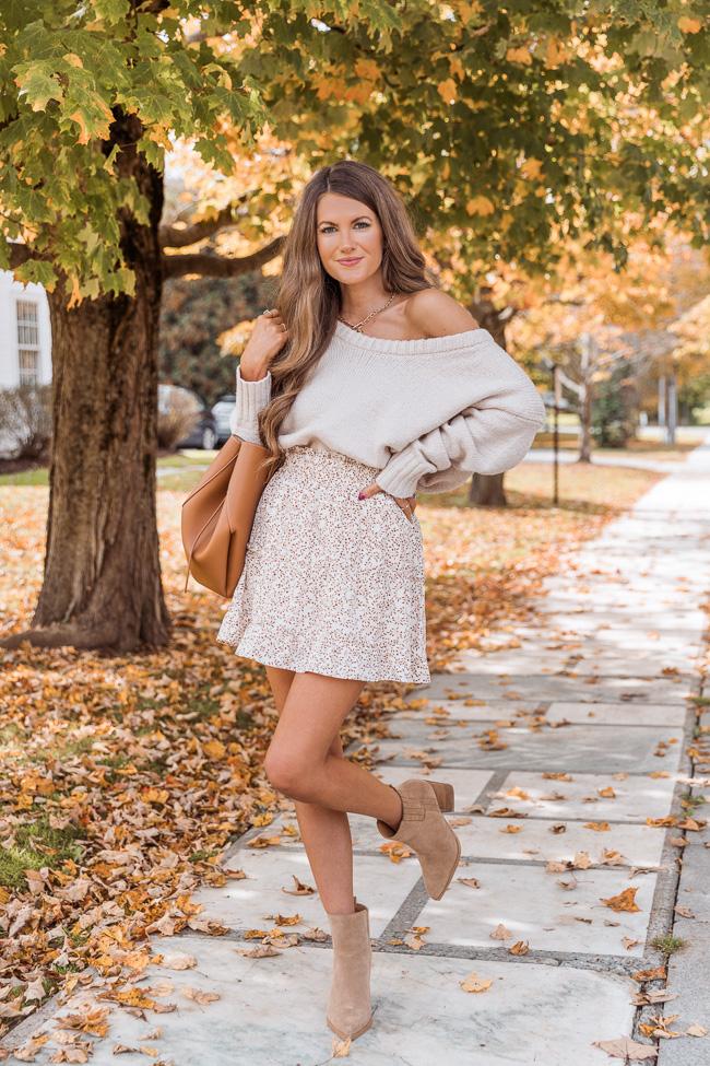 CAITLIN COVINGTON X PINK LILY The Becca Floral Brown Skater Skirt