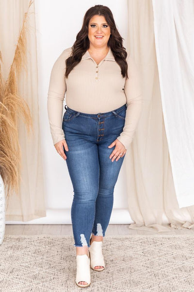 Singing Together Taupe Collared Ribbed Bodysuit