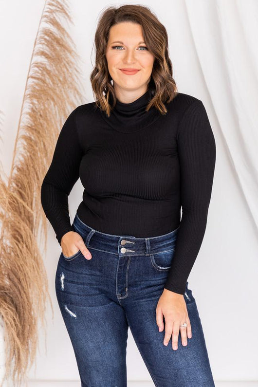 Daily Efforts Black Long Sleeve Ribbed Turtleneck Bodysuit