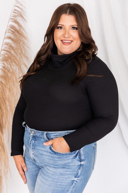 Daily Efforts Black Long Sleeve Ribbed Turtleneck Bodysuit