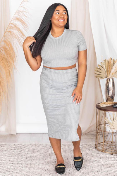 Midnight Visitor Grey Rib Knit Cropped Blouse