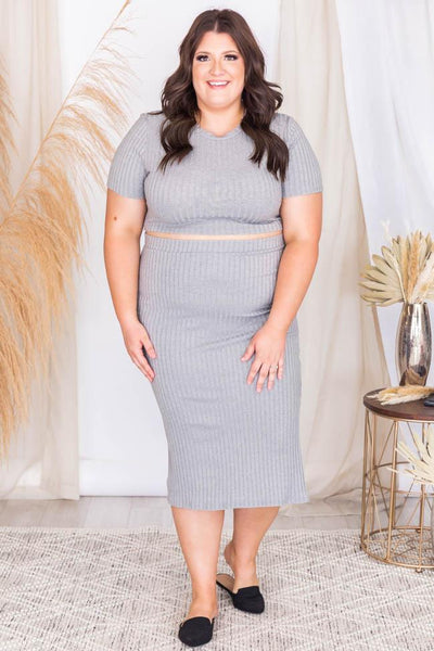 Midnight Visitor Grey Rib Knit Cropped Blouse