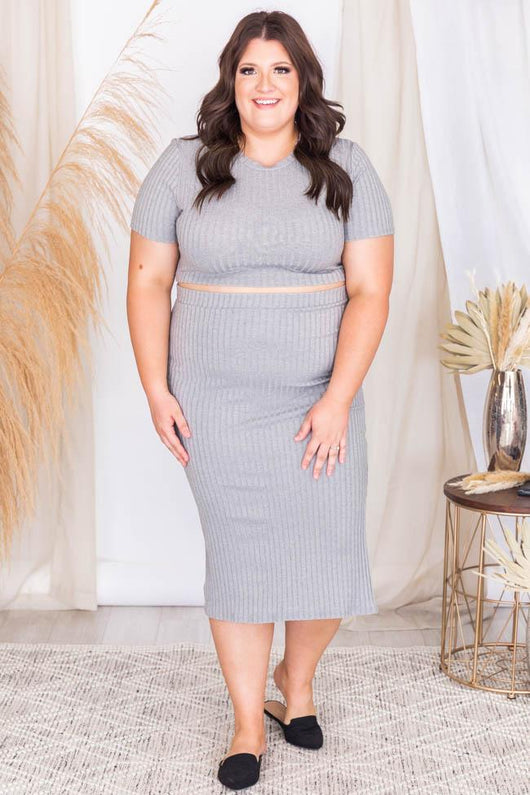 Midnight Visitor Grey Rib Knit Cropped Blouse